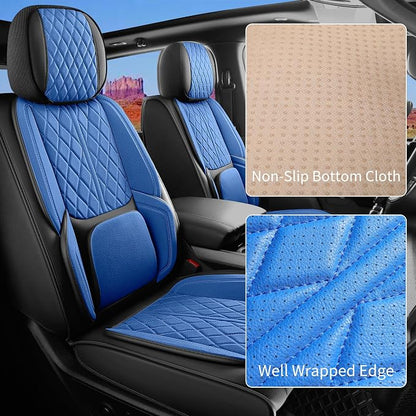Custom Fit Chevy Silverado GMC Sierra 1500 2007-2026 2500/3500 HD Crew Cab Full Set Car Seat Covers - 5 Pack, Premium Faux Leather Truck Seat Protector with Airbag Compatible Design, BlackBlue