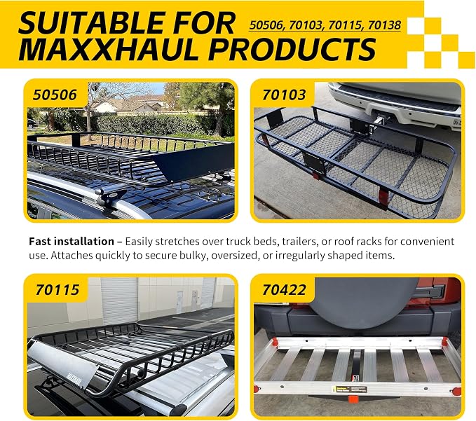 MaxxHaul Heavy-Duty Cargo Net – 3' x 5' Stretches to 6' x 10' – Wide 6" Mesh with 12 PP Hooks – Truck Bed, Trailer & Roof Rack Cargo Accessory