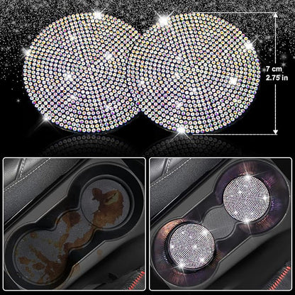 CAR PASS 11 PCS Bling Diamond Car Accessories for Women, Sparkly Rhinestone Steering Wheel Cover Bling Seat Belt Cushion, Glitter Shift Knob Cover Car Cup Holder Coaster, Cute Interior Sets Multicolor