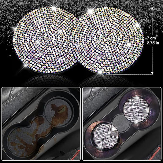 CAR PASS 11 PCS Bling Diamond Car Accessories for Women, Sparkly Rhinestone Steering Wheel Cover Bling Seat Belt Cushion, Glitter Shift Knob Cover Car Cup Holder Coaster, Cute Interior Sets Multicolor