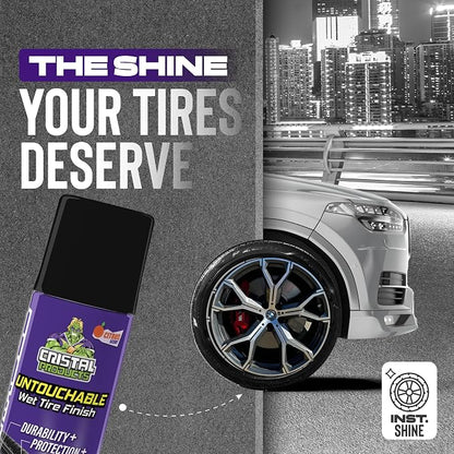 Cristal Products Untouchable Tire Shine Spray (12 Pack) – Citrus Scent, Wet Look Tire Shine, No Sling, Long Lasting Car Tire Shine, No Touch Application