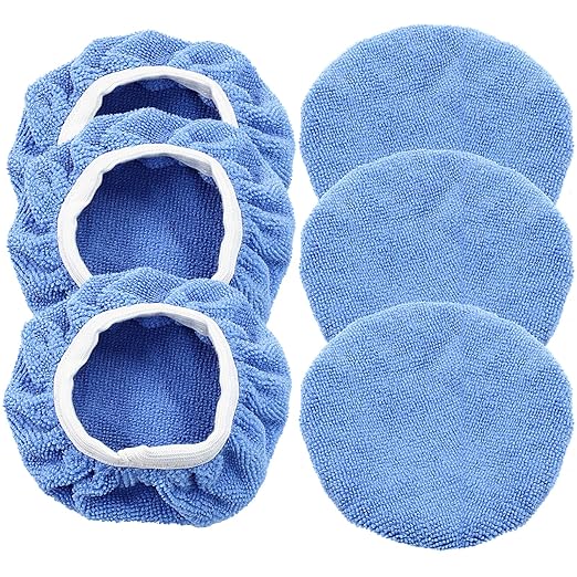 Bonsicoky 6 PCS Car Polishing Bonnet Buffing Pads - Soft Microfiber Buffing Pads Cover for 7" - 8" Car Polisher - Sky Blue