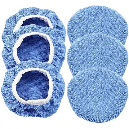 Bonsicoky 6 PCS Car Polishing Bonnet Buffing Pads - Soft Microfiber Buffing Pads Cover for 7" - 8" Car Polisher - Sky Blue