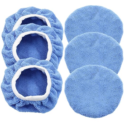 Bonsicoky 6 PCS Car Polishing Bonnet Buffing Pads - Soft Microfiber Buffing Pads Cover for 5" - 6" Car Polisher - Sky Blue