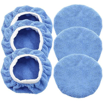 Bonsicoky 6 PCS Car Polishing Bonnet Buffing Pads - Soft Microfiber Buffing Pads Cover for 5" - 6" Car Polisher - Sky Blue