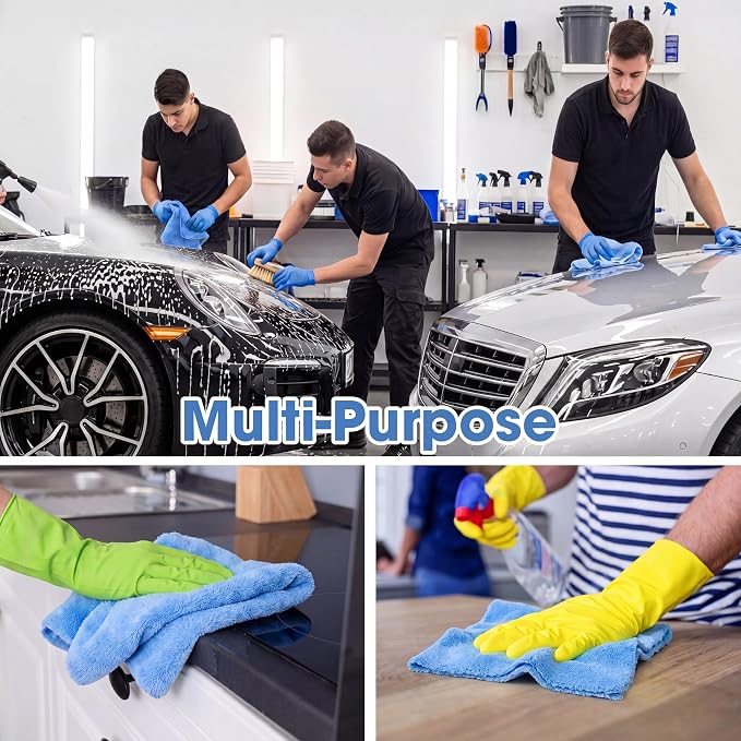 Shimeyao 30 Pcs 12.5 × 12.5 Inch Edgeless Microfiber Plush Towels for Cars Detailing Drying Wash Polishing Absorbent Cleaning Cloths, 500 GSM (Light Blue)