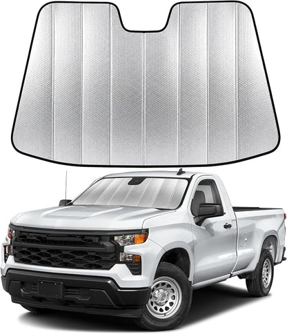 EcoNour Accordion Foldable Windshield Sun Shade Fit for Chevrolet Silverado 1500 2019-2024 2025 2026 Sunshade, Front Car Window Shades Sun Visor, Blocks UV Rays & Heat, Car Accessories
