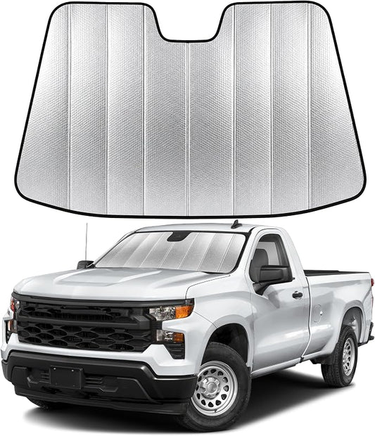 EcoNour Accordion Foldable Windshield Sun Shade Fit for Chevrolet Silverado 1500 2019-2024 2025 2026 Sunshade, Front Car Window Shades Sun Visor, Blocks UV Rays & Heat, Car Accessories