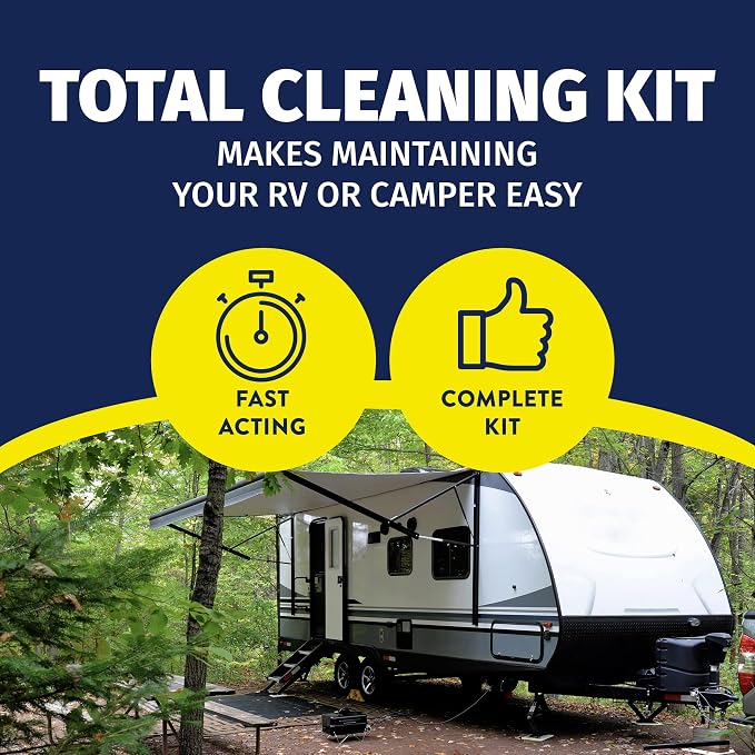 RV 7-Piece Detailing Kit, Contains RV Wash and Wax, Soft Surface and Vinyl Cleaner, Hard Surface Cleaner, Multi-Surface Protectant Spray, Bucket, Sponge and Microfiber Towel