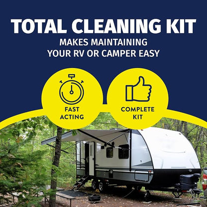 RV 7-Piece Detailing Kit, Contains RV Wash and Wax, Soft Surface and Vinyl Cleaner, Hard Surface Cleaner, Multi-Surface Protectant Spray, Bucket, Sponge and Microfiber Towel