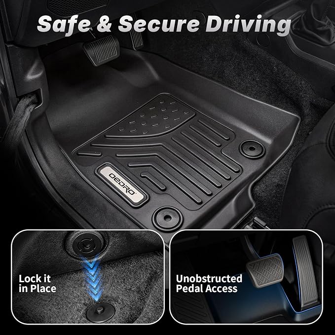 OEDRO Floor Mats Fit for 2018-2025 2026 Jeep Wrangler JL Unlimited 4-Door W/O Subwoofer (Not Fit for JK & 4XE), Custom Fit TPE All Weather Car Mats Full Set, 1st and 2nd Row & Cargo Liner, Black
