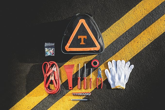 PICNIC TIME NCAA Tennessee Volunteers Roadside Emergency Car Kit, Auto Vehicle Safety Road Side Assistance with Jumper Cables and Car Tool Kit, (Black with Orange Accents)