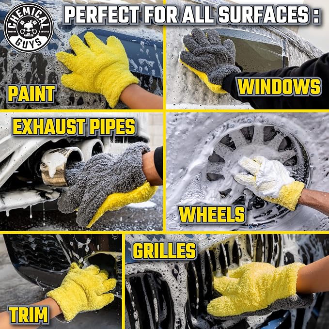 Chemical Guys MIC510 The Stranger Helpful Handy Car Wash Mitt - Yellow, Microfiber Towels for Detailing, Holds Tons of Soapy Suds, Flexible - Perfect for Car Cleaning (Pack of 12)