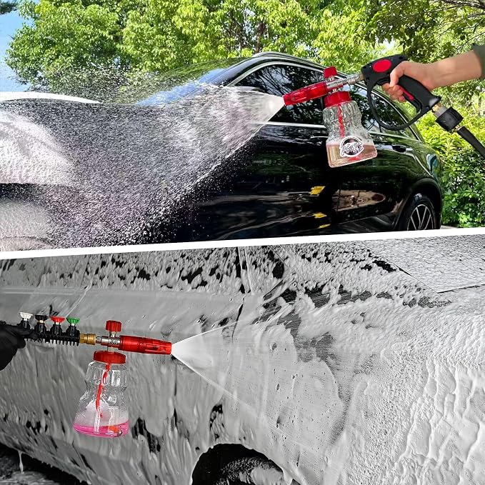 BEAR FORCE Foam Cannon Wide Mouth for Pressure Washer, Stainless Steel Heavy Duty Thick Snow Foam Lance, 360° Adjustable Soap Sprayer 1/4" Quick Connector, 1.10mm 1.25mm Orifice, 32oz Bottle, Car Wash