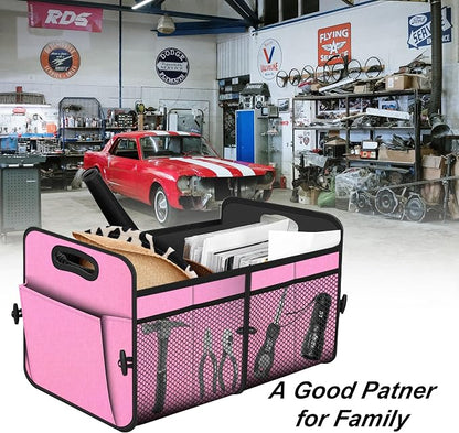 Femuar Car Trunk Organizer,Car Storage Organizer with 72L Large Capacity Waterproof Collapsible and 11 Pockets,Trunk Organizer for Car Suv/Jeep/Sedan, Large Size, Pink