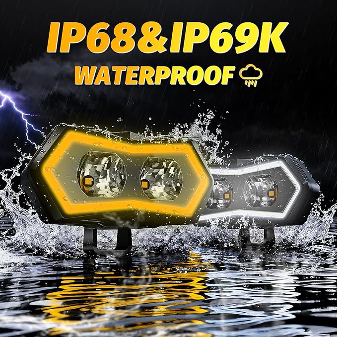 4WDKING 4 Inch LED Pod Lights with Amber/White DRL Offroad Driving Super Bright Flood Light for LED Auxiliary Work Lights for Truck UTV ATV SUV 4x4 (2PCS)