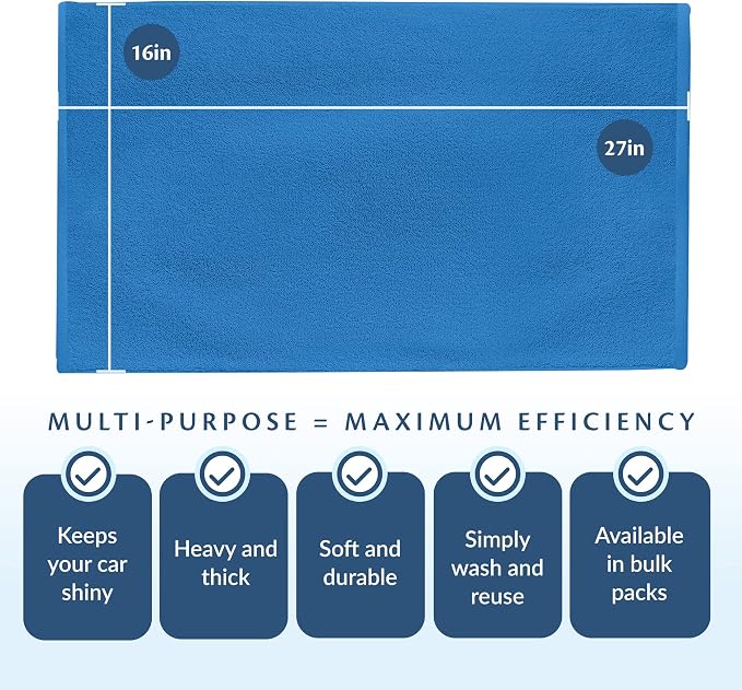 Cotton Towels for Multiple Use, 100% Ring Spun Cotton Towel Set, Heavy Duty - Super Absorbent Cleaning Towels for Car and Home - 16” X 27” (12 Pack, Blue)