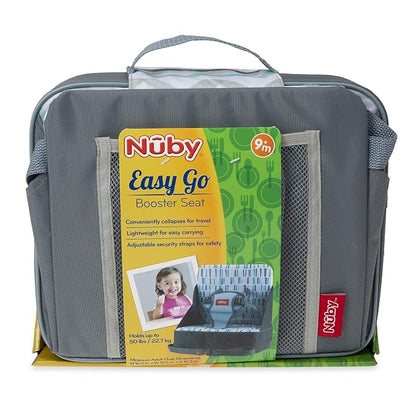 Nuby Easy Go Booster Seat - Travel Booster Seat for Babies and Toddlers - Holds Up to 35 Pounds - 9+ Months - Gray Chevron