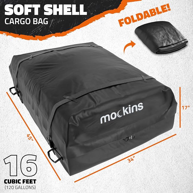 Mockins 64"x39"x6" Extendable Heavy Duty Roof Rack Basket & 16 Cu Ft Waterproof Cargo Bag for Top of Car | 250 Lbs Capacity Steel Rooftop Cargo Carrier for Top of Vehicle with Roof Basket Accessories