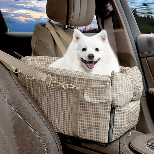 Center Console Dog Car Seat for Small Dogs, Removable Pet Seat with Cushion Board Safety Belt,Console Dog Car Seats for Small Puppy Up to 15 Lbs