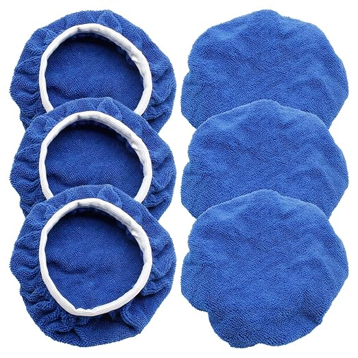 Bonsicoky 6 PCS Car Polishing Bonnet Buffing Pads - Soft Microfiber Buffing Pads Cover for 5" - 6" Car Polisher - Blue