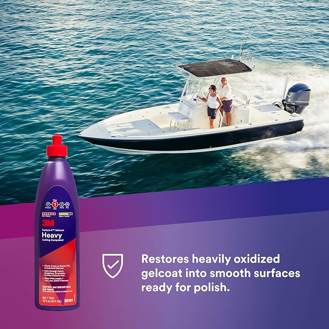 3M Perfect-It Gelcoat Heavy Cutting Compound, 36101, 1 Pint, Fiberglass Oxidation Remover for Boats and RVs , Red
