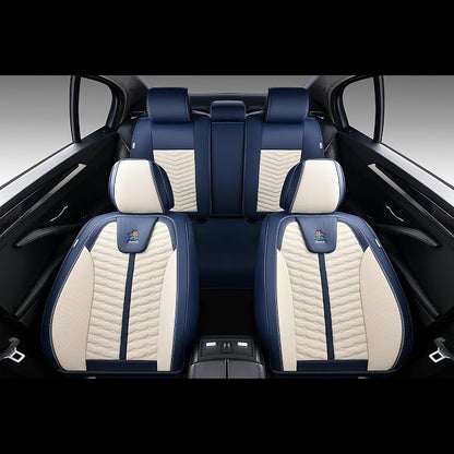 FLORICH Seat Covers for Cars, Seat Covers Full Set 5 Seats, Waterproof Leather Car Seat Covers, Front and Rear Seat Covers, Universal Seat Protector Accessories for Most Vehicles-Blue&White