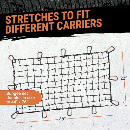Cargo Net for Roof Rack - 22 x 38 Inch, Heavy-Duty, Mesh Square Bungee Netting with 12 Black Clips and Storage Bag - Holds Small and Large Loads