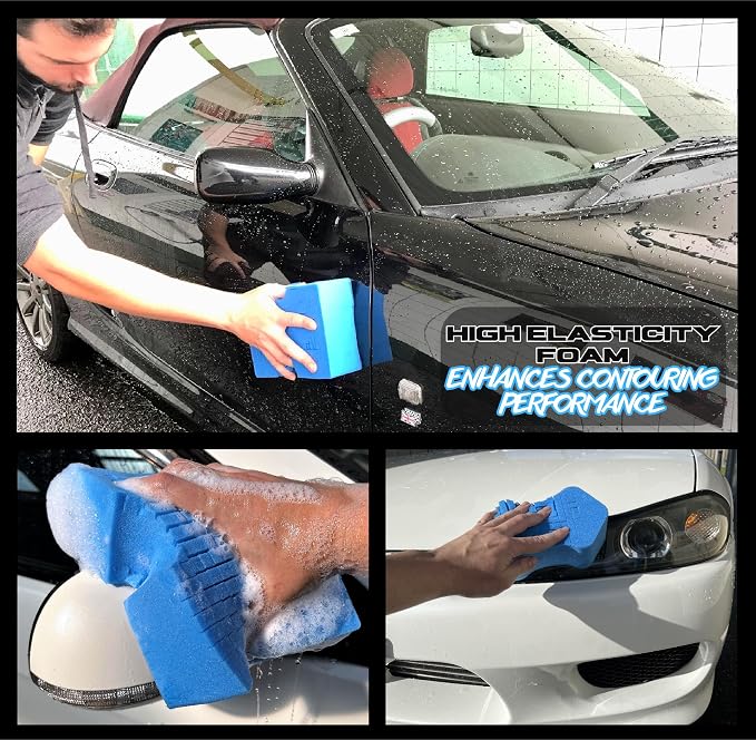 Sudz Budz® Premium Grid Car Wash Sponge 2pc Jumbo/Ergonomic | Anti-Marring Sponge for Soap and Rinseless Washing | Soft, Scratch-Free, Durable Foam. Cross-Cut Sponges for Cleaning and Detailing