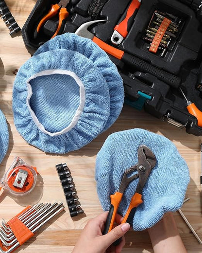 Tallew 40 Pcs 9 to 10 Inches Buffer Pads Bulk Car Polisher Bonnets Orbital Buffer Bonnets Microfiber Polishing Pad Car Wax Cover for Cleaning and Polishing (Light Blue)