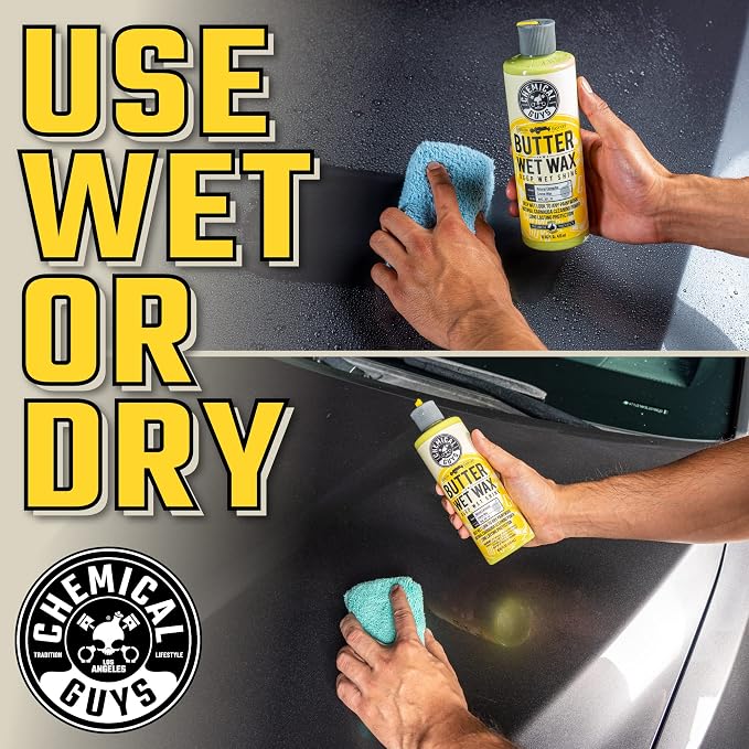 Chemical Guys Butter Wet Wax - Deep Wet Shine Car Wax for Cars, Trucks, SUVs, RVs, and More, Easy On/Off Liquid Formula, Banana Scent - 16 fl oz