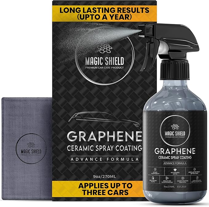 Magic Shield Graphene Ceramic Spray Coating - LAST SO LONG! Quick & Easy for Cars, Motorcycles, Boats & More - Professional-Grade Sealant for Maximum Gloss & Shine - Waterless Wash & Wax - 9oz Bottle