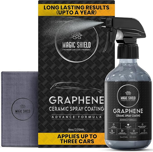 Magic Shield Graphene Ceramic Spray Coating - LAST SO LONG! Quick & Easy for Cars, Motorcycles, Boats & More - Professional-Grade Sealant for Maximum Gloss & Shine - Waterless Wash & Wax - 9oz Bottle