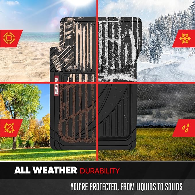 Motor Trend FlexTough Advanced Heavy Duty Black Rubber Car Floor Mats & Cargo Liner for SUV & Car Full Set - Universal Trim to Fit All Weather Automotive Floor Mat & Cargo Liners for SUV, Car, & Van