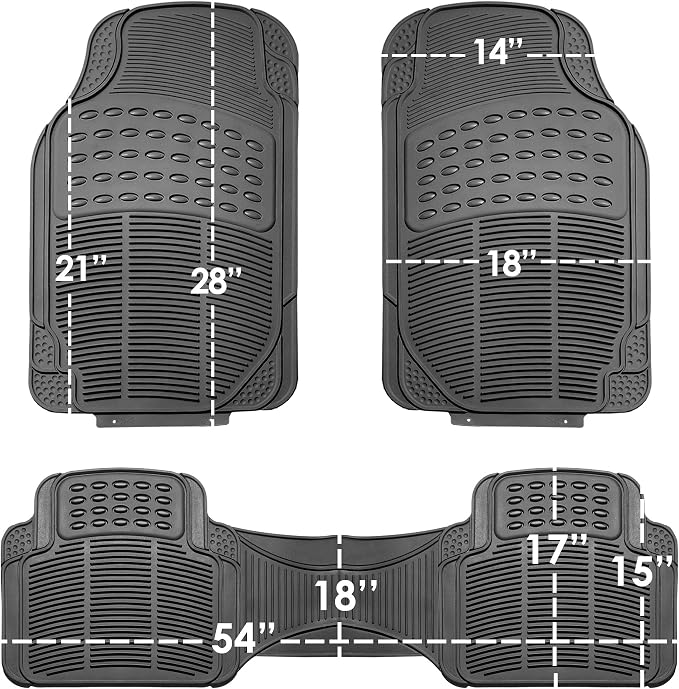 FH Group Climaproof™ Trimmable Non-Slip Vinyl Floor Mats Full Set - Universal Fit for Cars Trucks and SUVs (Gray) F11306 + F16400
