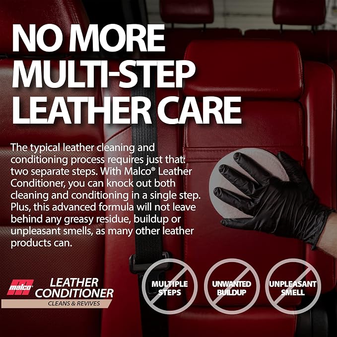 Malco Leather Conditioner for Cars - Cleans and Conditions Automotive Seats & Surfaces/Natural Moisturizers Soften, Restore and Protect Leather Interiors / 32 Oz (109932)