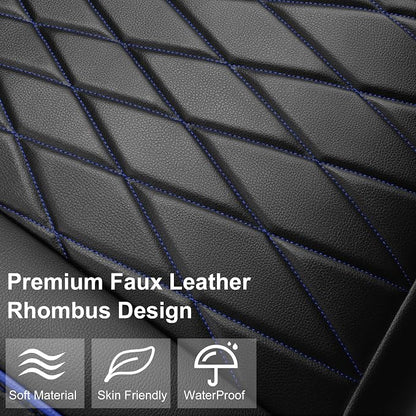 CAR PASS 2 Pack Leather Front Car Seat Covers, Bottom Seat Covers Full Wrapped with Storage Pocket, Anti-Slip PU Seat Protectors,Waterproof Seat Cushion Pad Universal Fit Sedan SUV Truck, Black/Blue