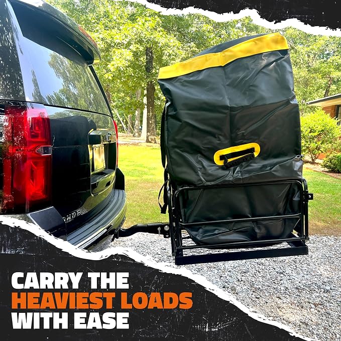 Mockins 60"x24"x14" High Rail Trailer Hitch Cargo Carrier w/License Plate Bracket & 30 Cu.Ft. Waterproof Cargo Hitch Carrier Bag | 500 Lbs. Cap All-Weather Folding Luggage Rack for SUV Truck & Car Set