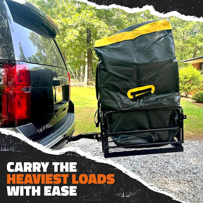Mockins 60"x24"x14" High Rail Trailer Hitch Cargo Carrier w/License Plate Bracket & 30 Cu.Ft. Waterproof Cargo Hitch Carrier Bag | 500 Lbs. Cap All-Weather Folding Luggage Rack for SUV Truck & Car Set