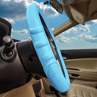 FH Group Universal Fit Silicone with Grip and Pattern Massaging Grip Steering Wheel Cover fits most Cars, SUVs, Trucks, and Vans Light Blue