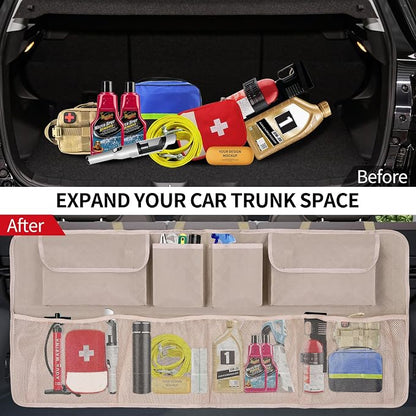 Car Trunk Organizer and Storage, Large Capacity Backseat Hanging Storage Accessories, Backseat Car Organizer for SUV/MPV/Truck (Khaki)