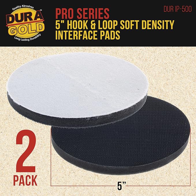 Dura-Gold Pro Series 5" x 10mm Soft Density Sanding Interface Pad, 2 Pack - Hook & Loop Foam Protection Cushion, Used Between Sander Sanding Discs, Polisher Polishing & Backing Pads - Auto Detailing