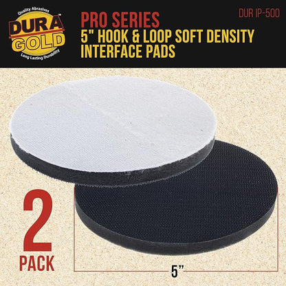 Dura-Gold Pro Series 5" x 10mm Soft Density Sanding Interface Pad, 2 Pack - Hook & Loop Foam Protection Cushion, Used Between Sander Sanding Discs, Polisher Polishing & Backing Pads - Auto Detailing