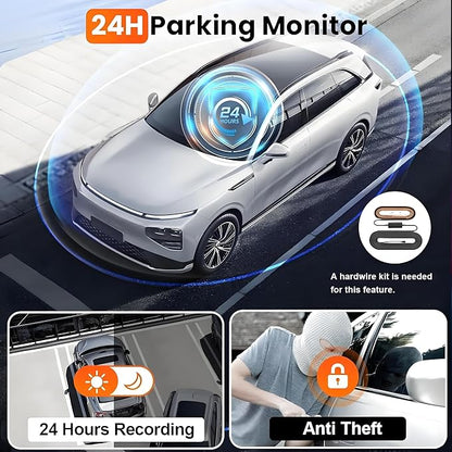 3 Channel 4K WiFi Dash Cam, 4K+1080P+1080P Front Inside and Rear, Triple Dash Camera with 32GB Card, APP Control, G-Sensor, 24 Hours Parking Mode, Loop Recording, Night Vision