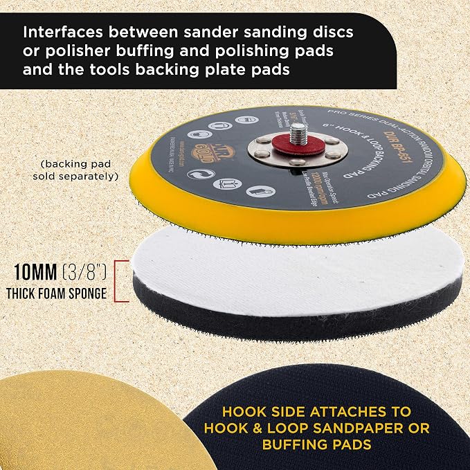 Dura-Gold Pro Series 6" x 10mm Soft Density Interface Sanding Pad, 2 Pack - Hook & Loop Foam Protection Cushion, Used Between Sander Discs, Polisher Polishing Pads & Backing Pads - Auto Detailing