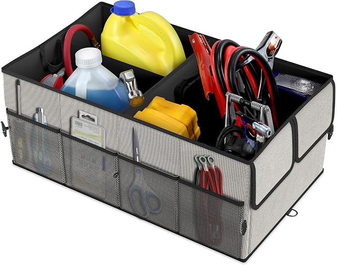 EPAuto Foldable Car Trunk Organizer for SUV, 3-Compartment with Removable Divider, Gray