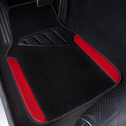 CAR PASS Rainbow Waterproof Universal Fit Faux Leather Car Carpet- Anti-Slip Nibbed Backing Floor Mats for SUV, Vans,Sedans,Trucks, Automotive Set of 4 for Women (Black with Red)