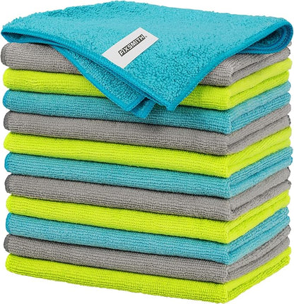FIXSMITH Microfiber Cleaning Cloth - Pack of 12, Multi-Functional Towels, Size: 12 x 16 in, Highly Absorbent Rags, Lint-Free, Streak-Free for Car, Kitchen, Home, Office