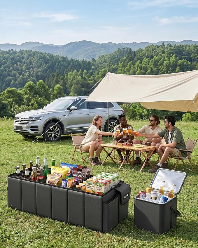 HOTOR Trunk Organizer, Sturdy Foldable with Cooler for Car & SUV, 3 Compartments, Black, 30.90”×12.60”×10.63”