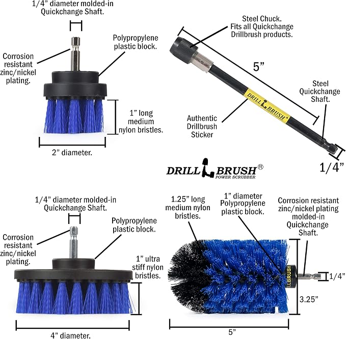 Aquatic All-Purpose Cleaning Brush Set - Medium Stiffness Blue Brushes - Long Reach Extension Attachment Kit - Aquarium Cleaning Products - Fish Tank Cleaner Brushes - Boat Scrub Brush - Hull Scrubber